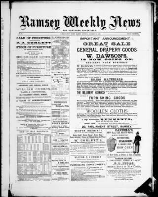 cover page of Ramsey Weekly News published on December 28, 1889
