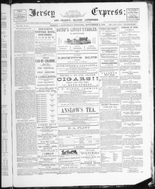 cover page of Jersey Express and Channel Islands Advertiser published on November 2, 1889