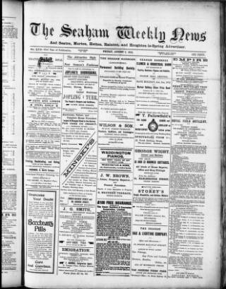 cover page of Seaham Weekly News published on August 2, 1912