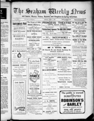 cover page of Seaham Weekly News published on April 1, 1921