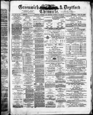 cover page of Greenwich and Deptford Chronicle published on May 22, 1875
