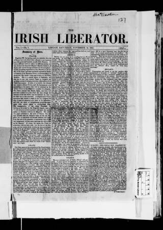 cover page of Irish Liberator published on November 14, 1863