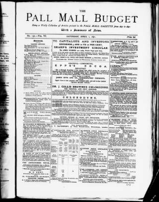 cover page of Pall Mall Budget published on April 1, 1871