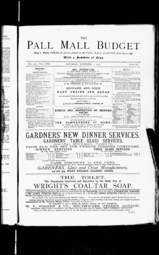 cover page of Pall Mall Budget published on November 2, 1878