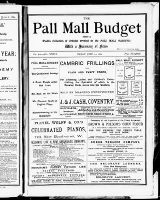 cover page of Pall Mall Budget published on June 13, 1884