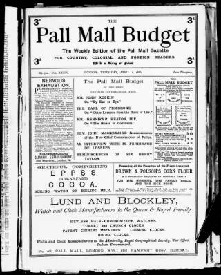 cover page of Pall Mall Budget published on April 1, 1886
