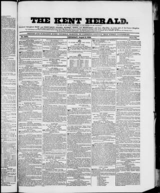 cover page of Kent Herald published on August 2, 1832