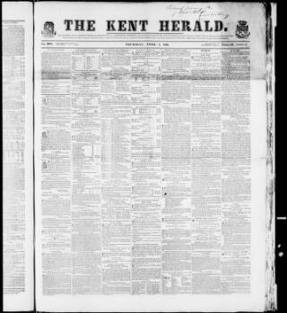 cover page of Kent Herald published on April 1, 1858