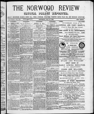 cover page of Norwood Review and Crystal Palace Reporter published on May 22, 1886
