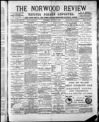 cover page of Norwood Review and Crystal Palace Reporter published on August 2, 1890