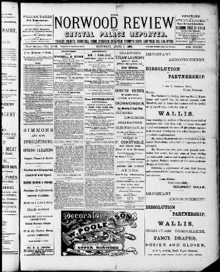 cover page of Norwood Review and Crystal Palace Reporter published on April 1, 1899