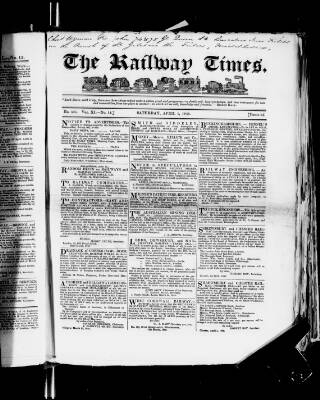 cover page of Railway Times published on April 1, 1848
