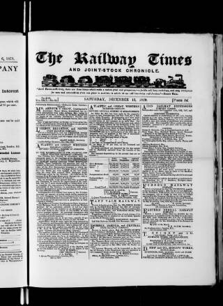 cover page of Railway Times published on December 13, 1879