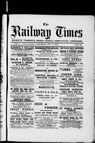 cover page of Railway Times published on November 2, 1895