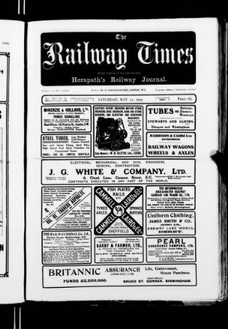 cover page of Railway Times published on May 22, 1909