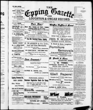 cover page of Epping and West Essex Gazette published on August 2, 1902
