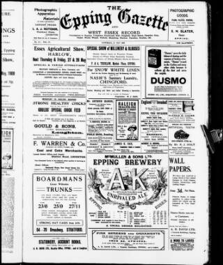 cover page of Epping and West Essex Gazette published on May 22, 1909