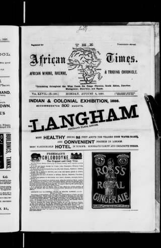 cover page of African Times published on August 2, 1886