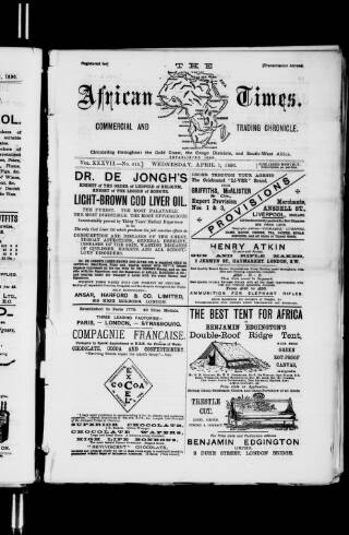 cover page of African Times published on April 1, 1896
