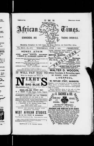 cover page of African Times published on June 5, 1901