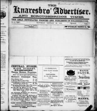 cover page of Knaresborough Advertiser published on January 26, 1889