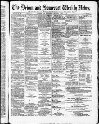 cover page of Devon and Somerset News published on April 1, 1880