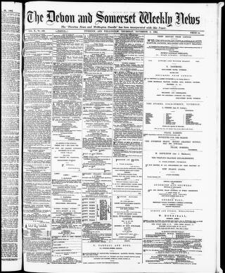 cover page of Devon and Somerset News published on November 2, 1882