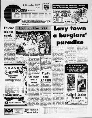 cover page of Bedworth Citizen published on November 2, 1989
