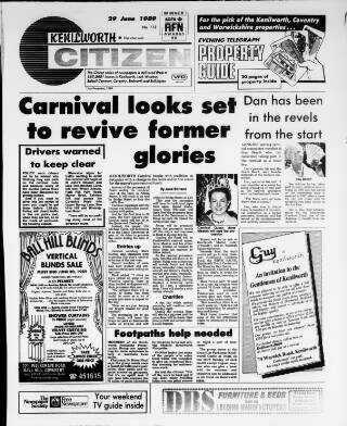 cover page of Kenilworth Citizen published on June 29, 1989