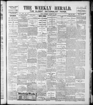 cover page of Cork Weekly Herald published on August 18, 1900