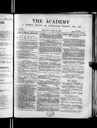 cover page of Academy published on June 13, 1874