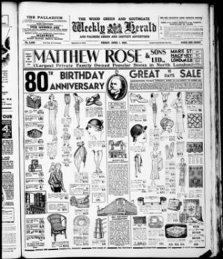 cover page of Wood Green and Southgate Weekly Herald published on April 1, 1932