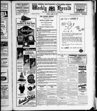 cover page of Wood Green and Southgate Weekly Herald published on June 13, 1941