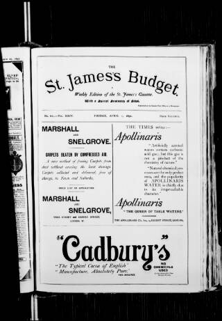cover page of St. James's Budget published on April 1, 1892