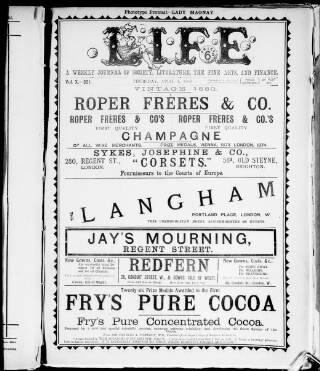 cover page of Life published on April 1, 1886