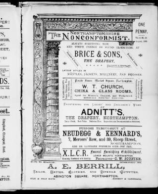 cover page of Northampton Nonconformist published on August 1, 1892