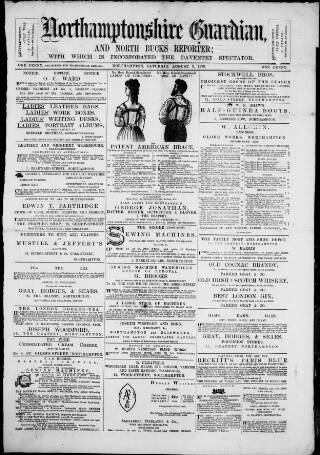 cover page of Northamptonshire Guardian published on August 3, 1878