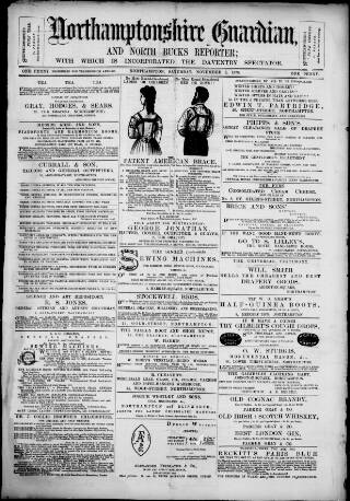 cover page of Northamptonshire Guardian published on November 2, 1878