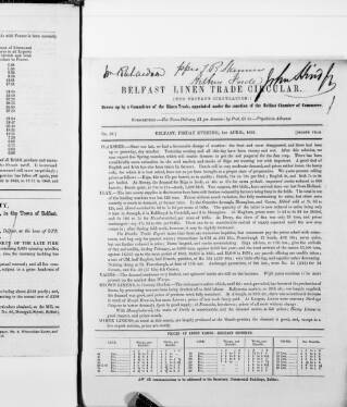 cover page of Belfast Linen Trade Circular published on April 1, 1853