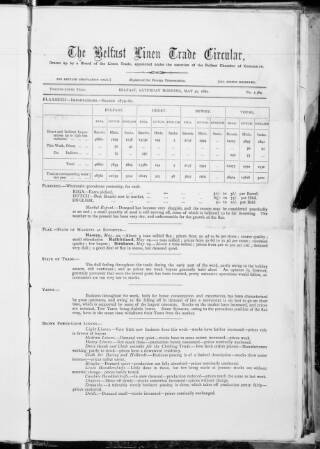 cover page of Belfast Linen Trade Circular published on May 22, 1880