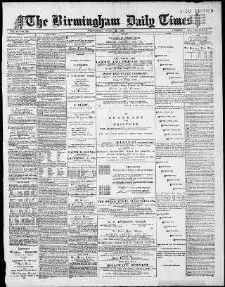 cover page of Birmingham Daily Times published on April 25, 1888
