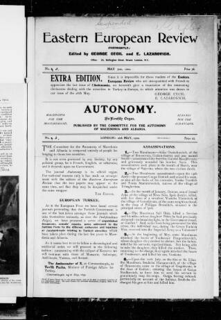 cover page of Eastern European Review published on May 31, 1902