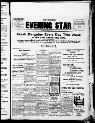 cover page of Waterford Evening Star published on May 22, 1918