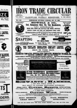 cover page of Iron Trade Circular (Rylands') and Hardware Weekly Messenger published on May 22, 1886