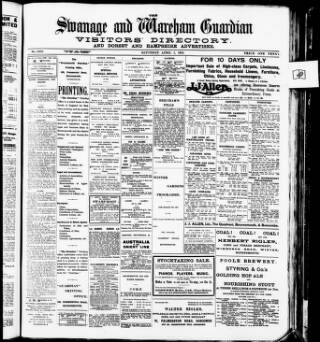 cover page of Swanage and Wareham Guardian published on April 1, 1916