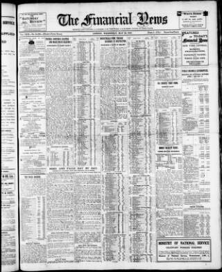 cover page of Financial News published on May 22, 1918