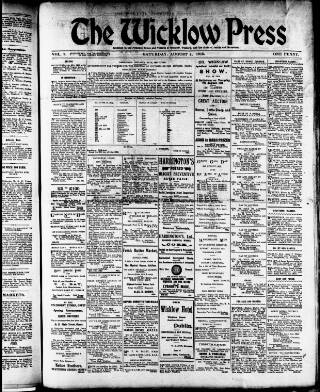cover page of Wicklow Press published on August 2, 1913