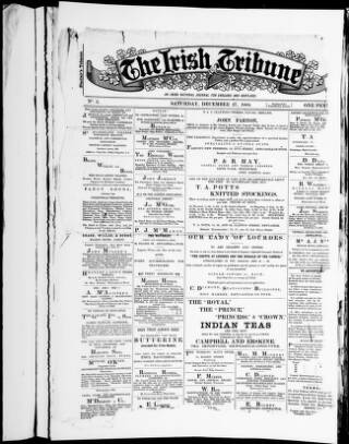 cover page of Irish Tribune published on December 27, 1884
