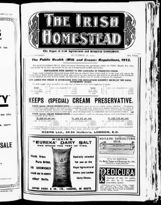 cover page of Irish Homestead published on September 28, 1912