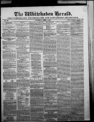 cover page of Whitehaven Herald and Cumberland Advertiser published on April 1, 1843